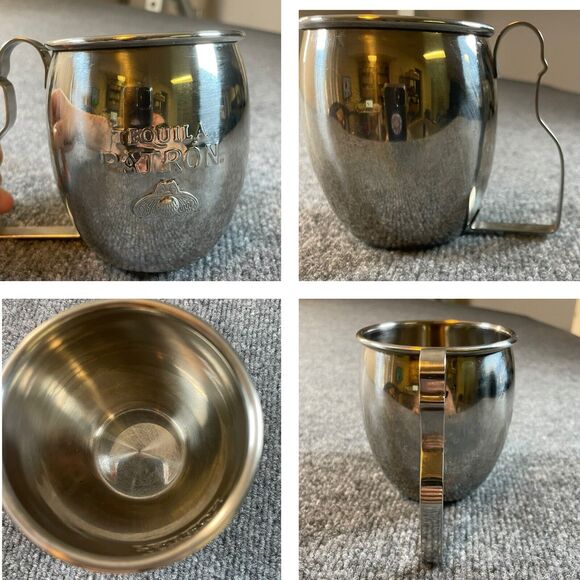 Patron Tequila Stainless Moscow Mule Mug Embossed Bee Logo Shaped Handle - Picture 1 of 8